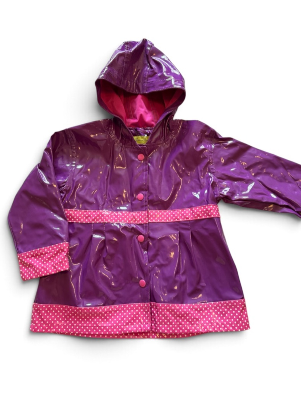 Girls 4/5 Western Chief Rain Jacket Purple Pink Polka Dots Hood Snap Button Coat